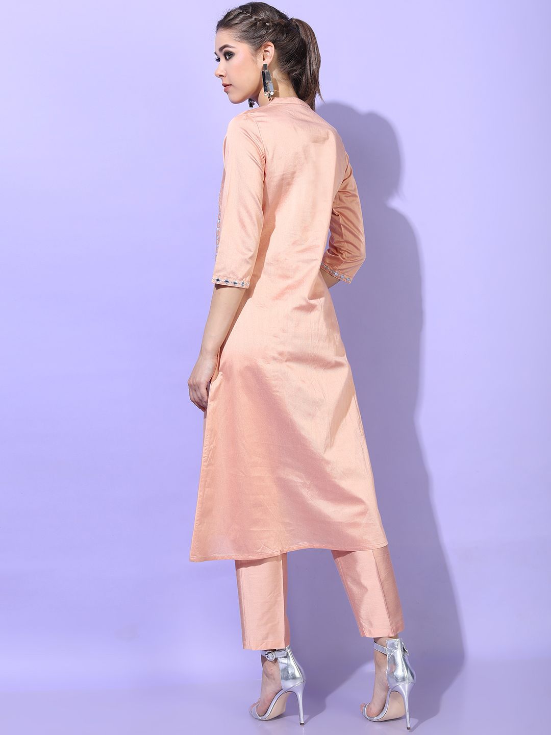 Vishudh Women Ethnic Motifs Embroidered Regular Straight Kurta With Palazzos