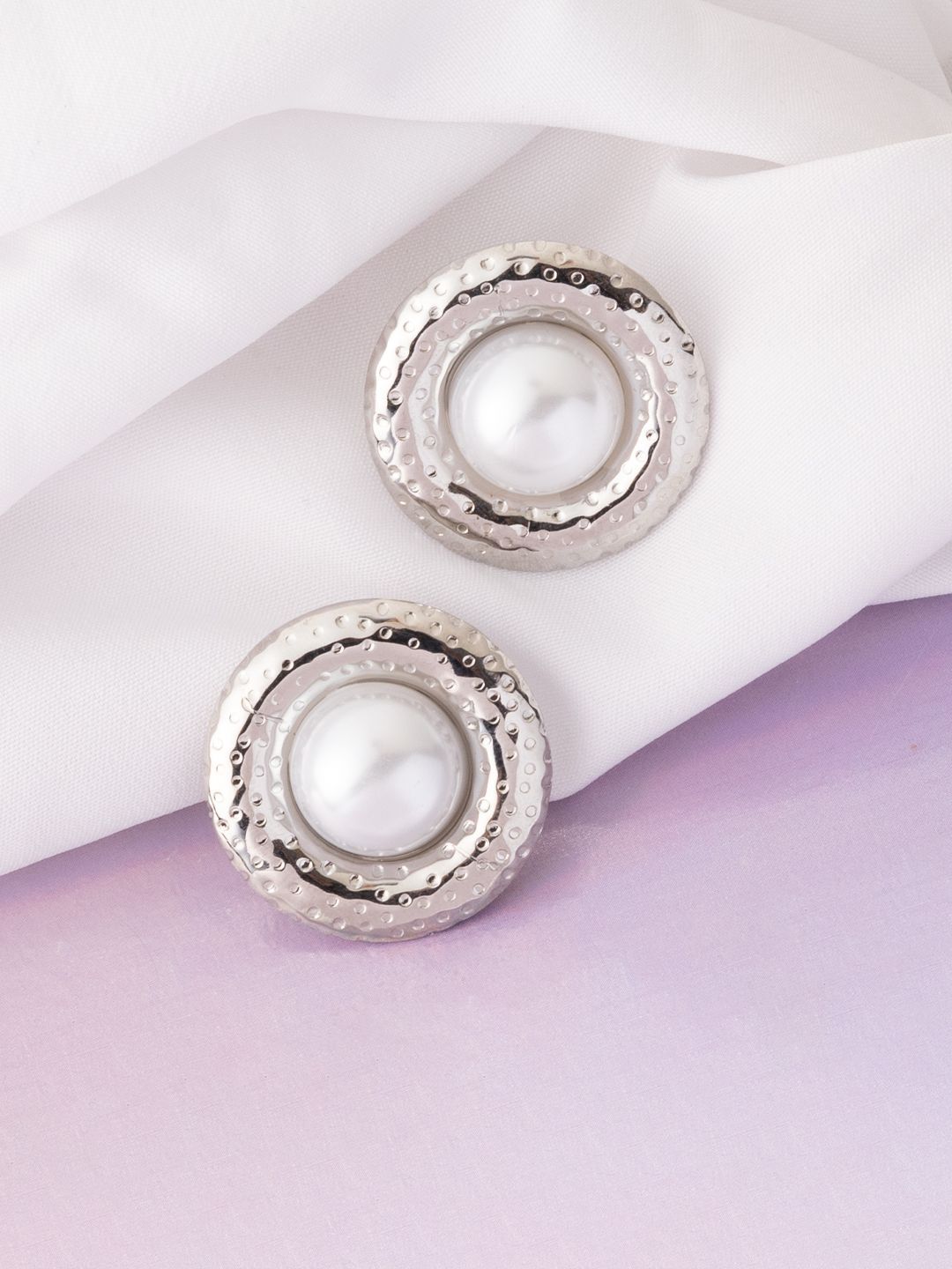 VOGUE PANASH Stainless Steel 18K Gold-Plated Pearls Beaded Circular Shape Studs