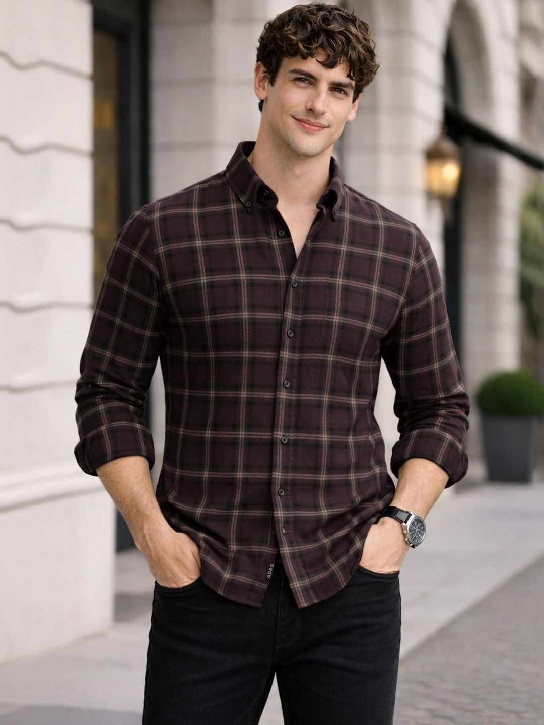 ADRO Men Standard Tartan Checks Baju Kasual Berpetak