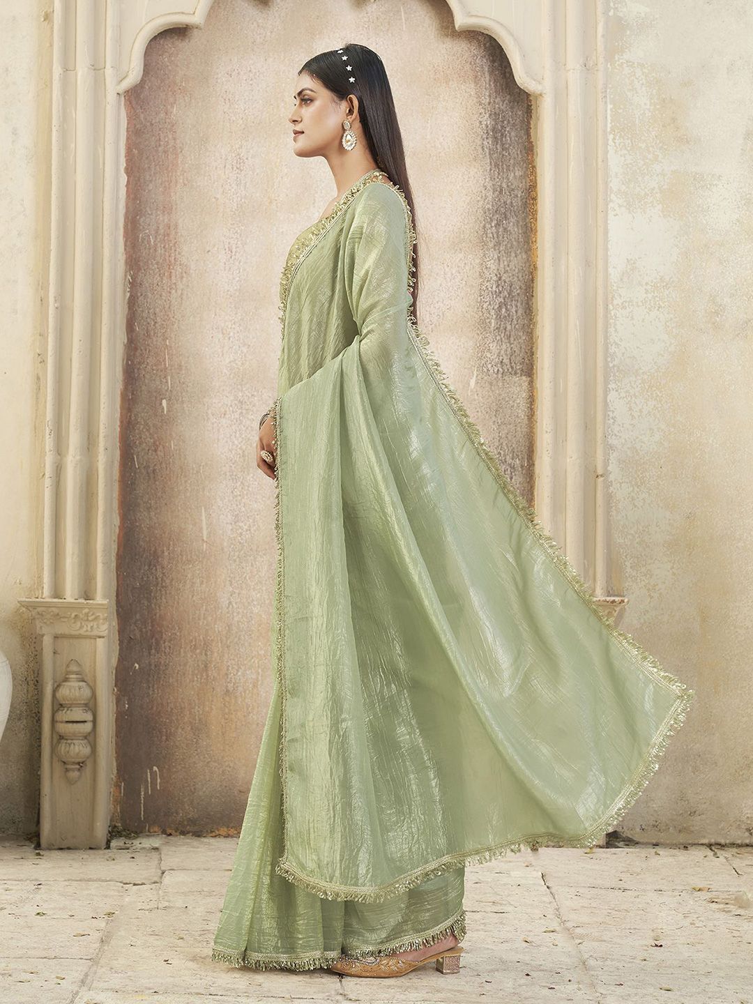 Tikhi Imli Solid Embroidered Saree