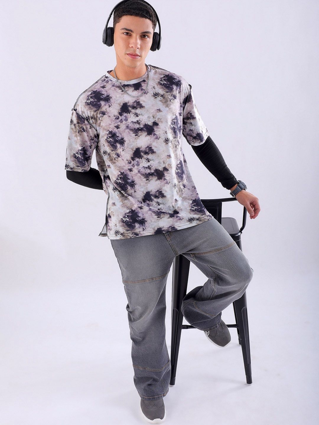 The Indian Garage Co Men Tie and Dye Round Neck Oversized T-shirt