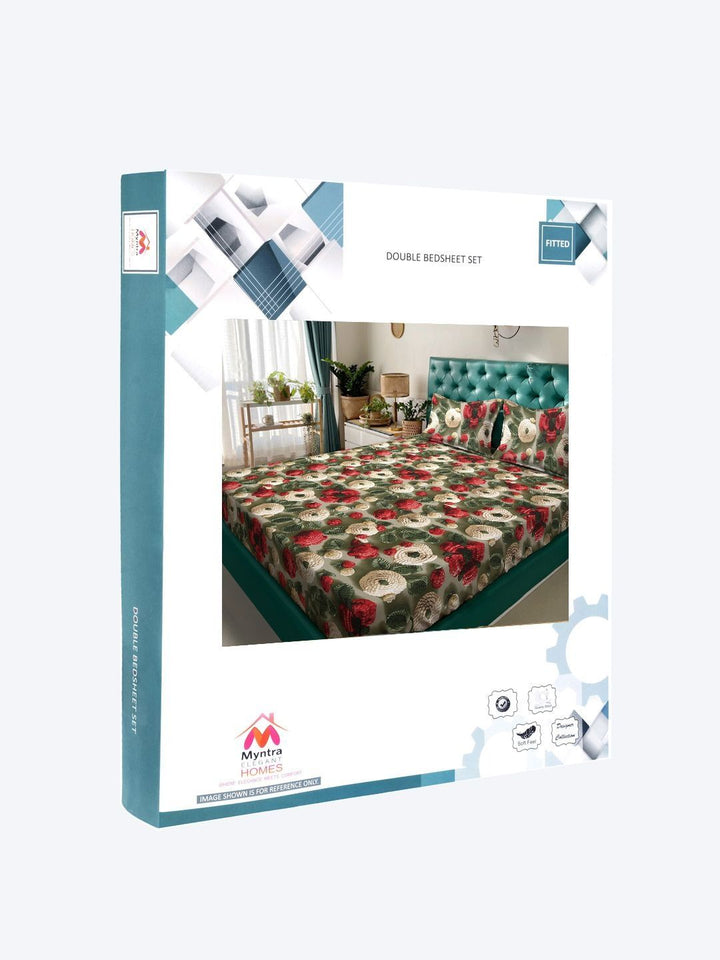 Myntra Elegant Homes Green Floral 300 TC King Cadar dengan 2 Sarung Bantal