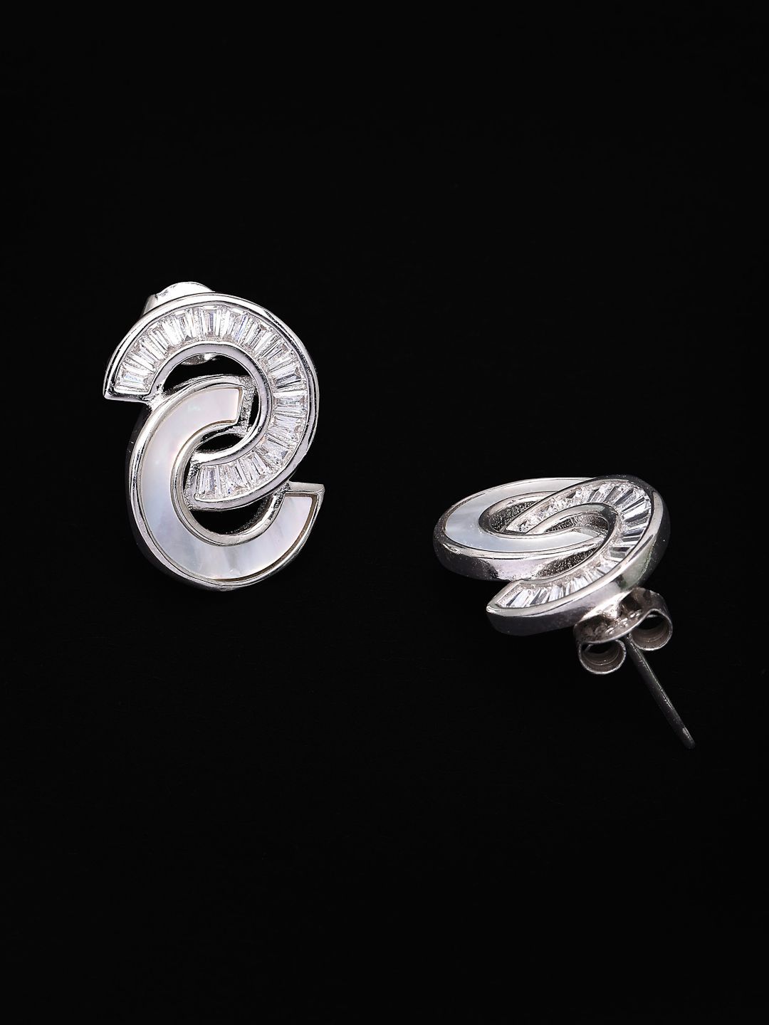 PANASH 925 Sterling Silver Bersalut Rhodium Ibu Mutiara & Stud Bertampal CZ