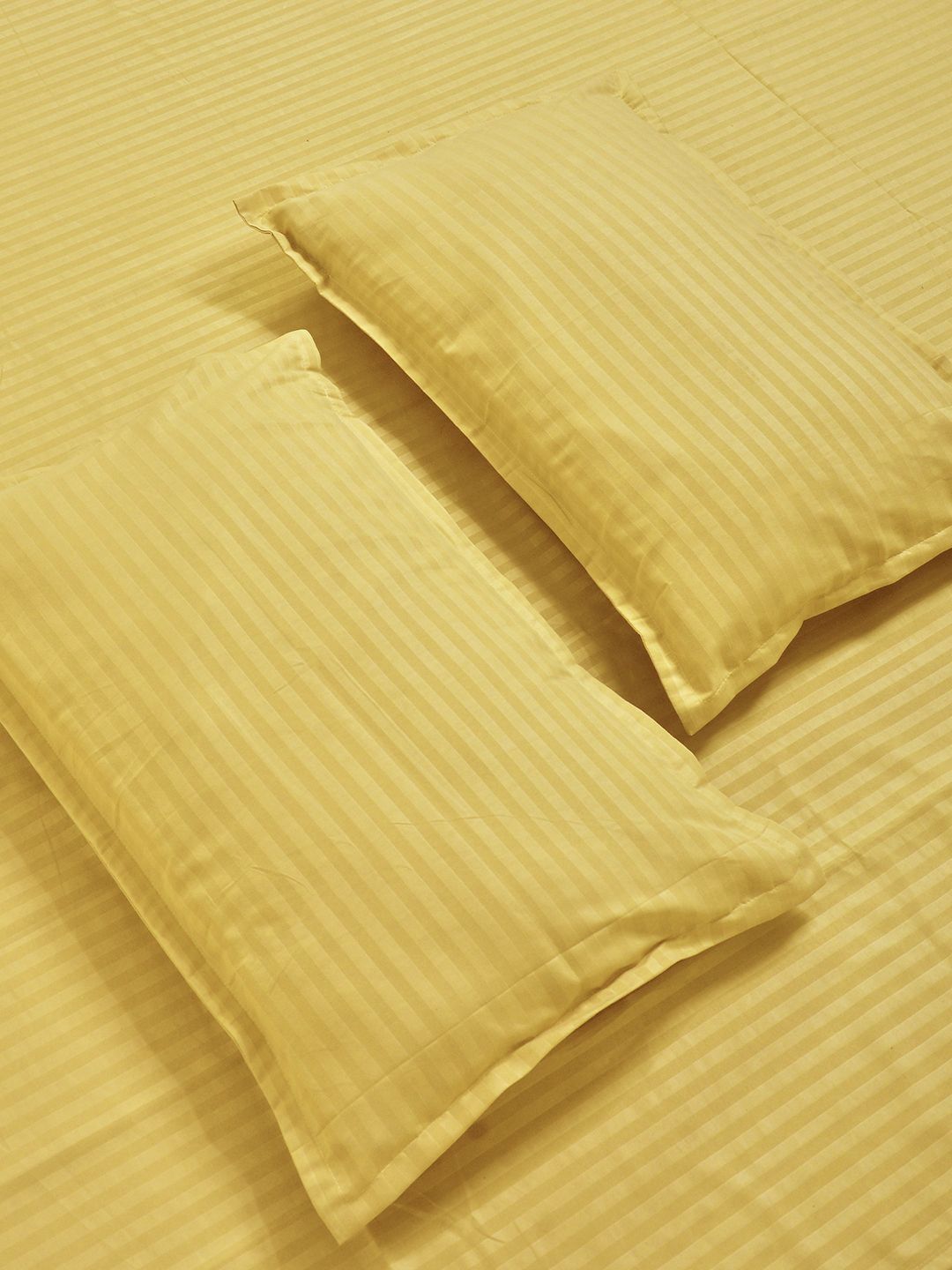 Aura Yellow Striped 300 TC Double King Bedsheet Set 2.50 m x 2.25 m