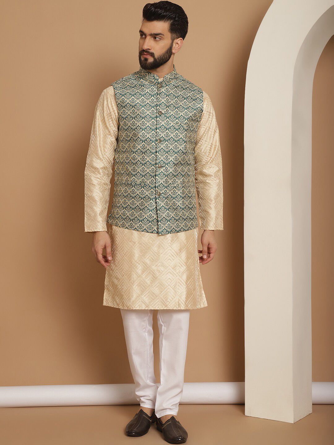 Anouk Embroidered Regular Kurta with Churidar With  NehruJacket