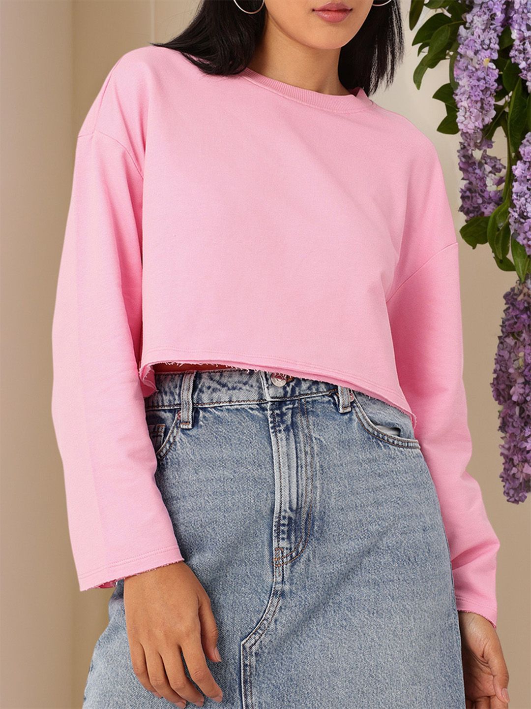 DressBerry Cotton Terry Boxy Crop Pullover Sweatshirt