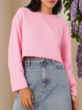 DressBerry Cotton Terry Boxy Crop Pullover Sweatshirt