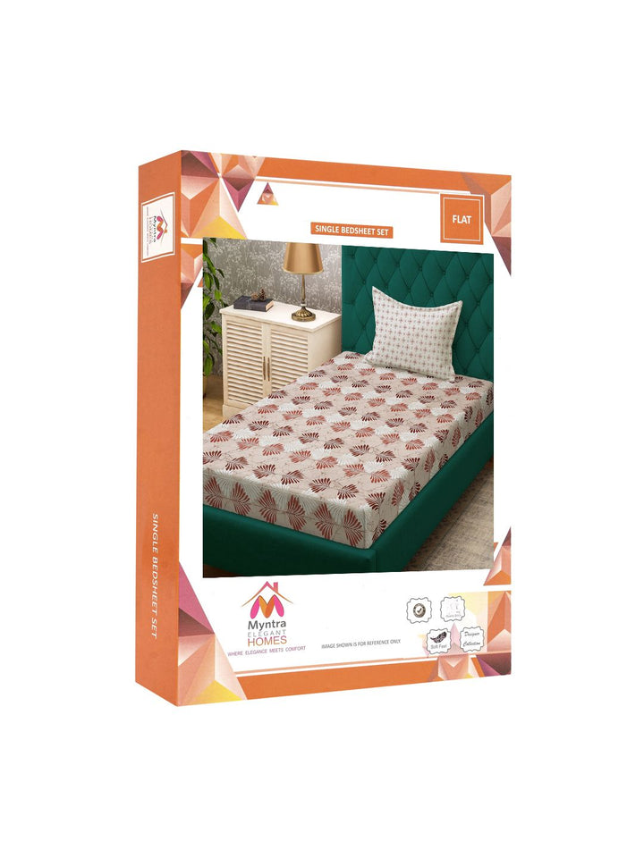 Myntra Elegant Homes Beige Floral 400 TC Cadar Tempat Tidur Single dengan 1 Sarung Bantal