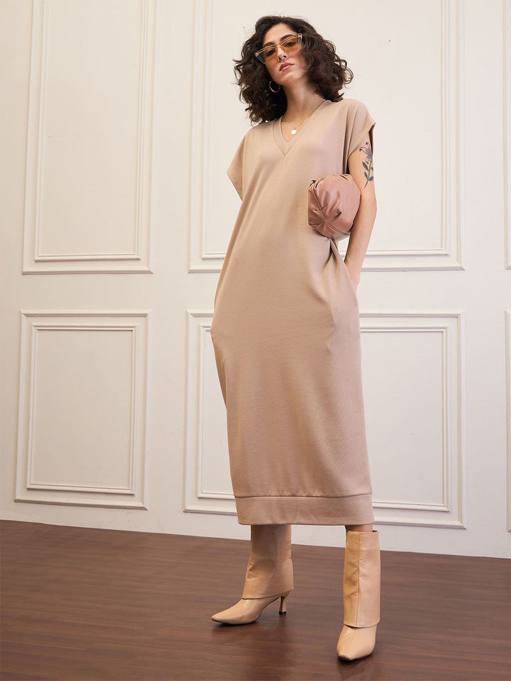 SASSAFRAS Women Midi V-Neck Sweater Dress