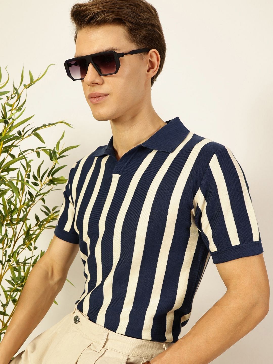 Thomas Scott Men Bio Finish Striped Polo Collar Cotton T-shirt