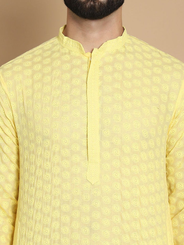 Anouk Men Ethnic Motifs Embroidered Regular Thread Work Pure Cotton Kurta with Churidar