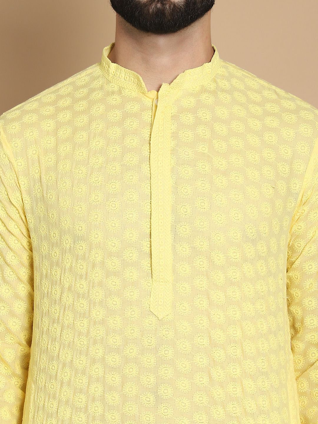 Anouk Men Ethnic Motifs Embroidered Regular Thread Work Pure Cotton Kurta with Churidar