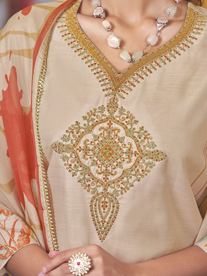 KALINI Floral Embroidered Thread Work Kurta with Trousers & Dupatta
