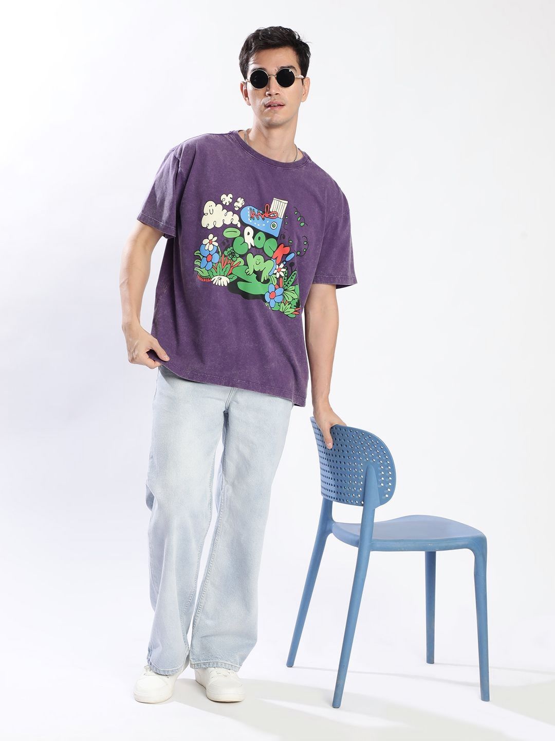 Bene Kleed Men Printed Drop-Shoulder Sleeves Acid Wash T-shirt
