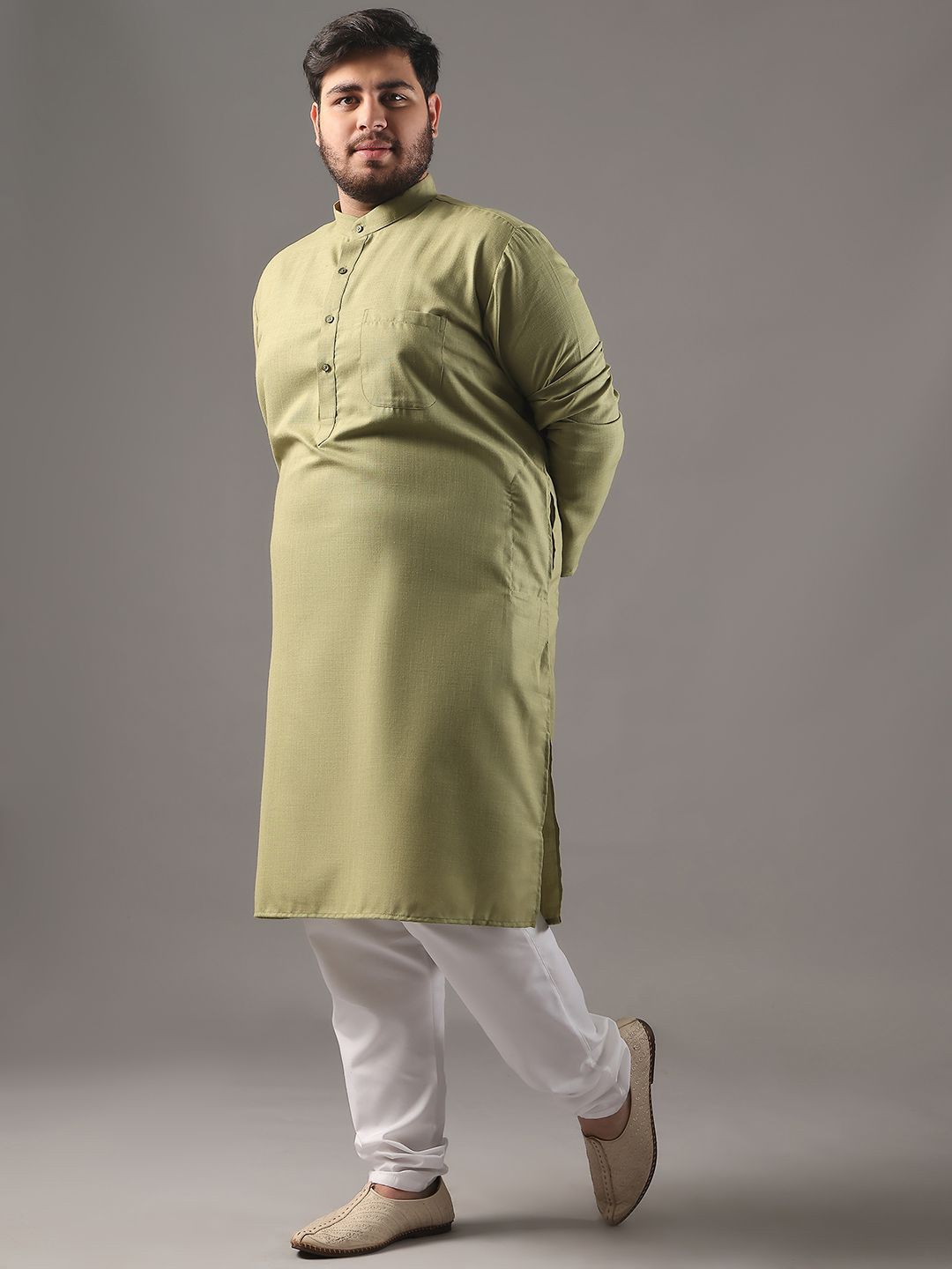 SOJANYA PLUS Size Band Collar Cotton Straight Kurta