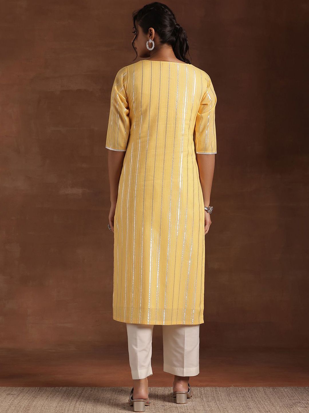 Libas Striped Woven Design Round Neck Pure Cotton Straight Kurta