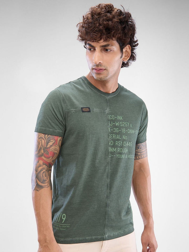 SPYKAR Men Typography Printed Round Neck Cotton T-shirt