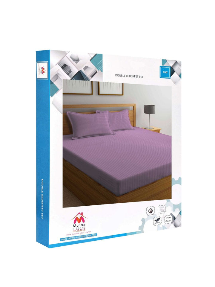 Myntra Elegant Homes Polycotton Belang Merah Jambu 300 TC Cadar Katil Halus King dengan 2 Sarung Bantal-98 x 87 inci