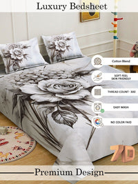 Myntra Elegant Homes Grey Floral 300 TC King Double 7D Bedsheet with 2 Pillow Covers