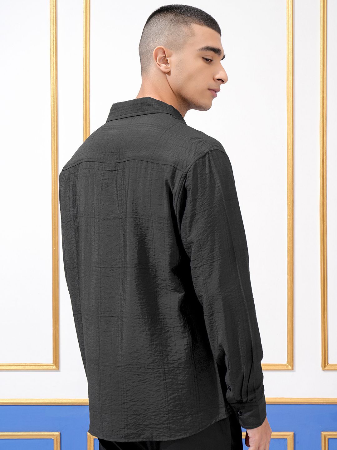 Highlander Men Jacquard Textured Slim Fit Checked Shirt