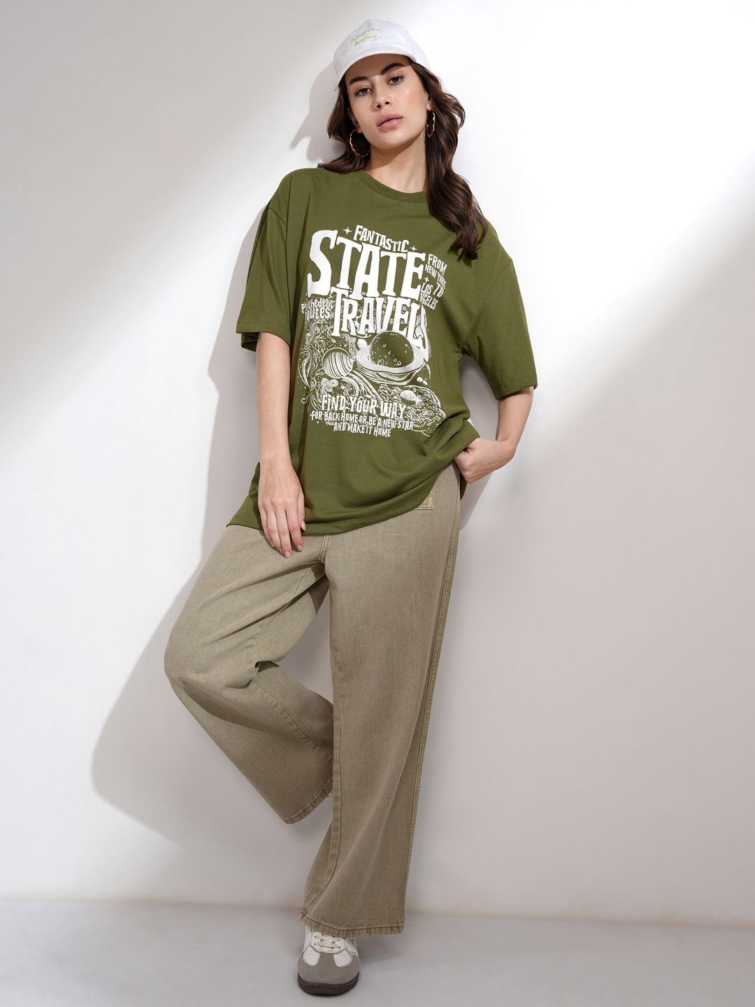 Street By Tokyo Talkies Women Oversized Chest Printed T-Shirt