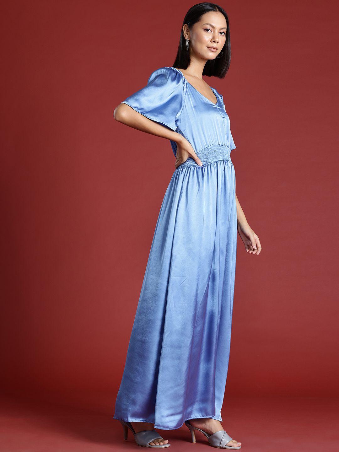 all about you Satin Finish Smocked Maxi Dress
