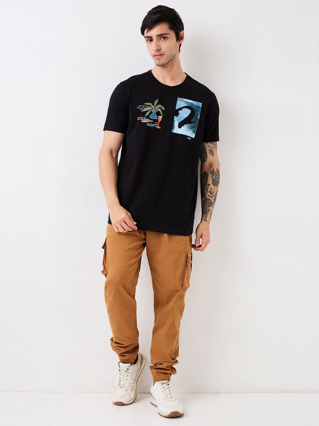 SPYKAR Men Graphic Printed Round Neck Cotton Slim Fit T-shirt