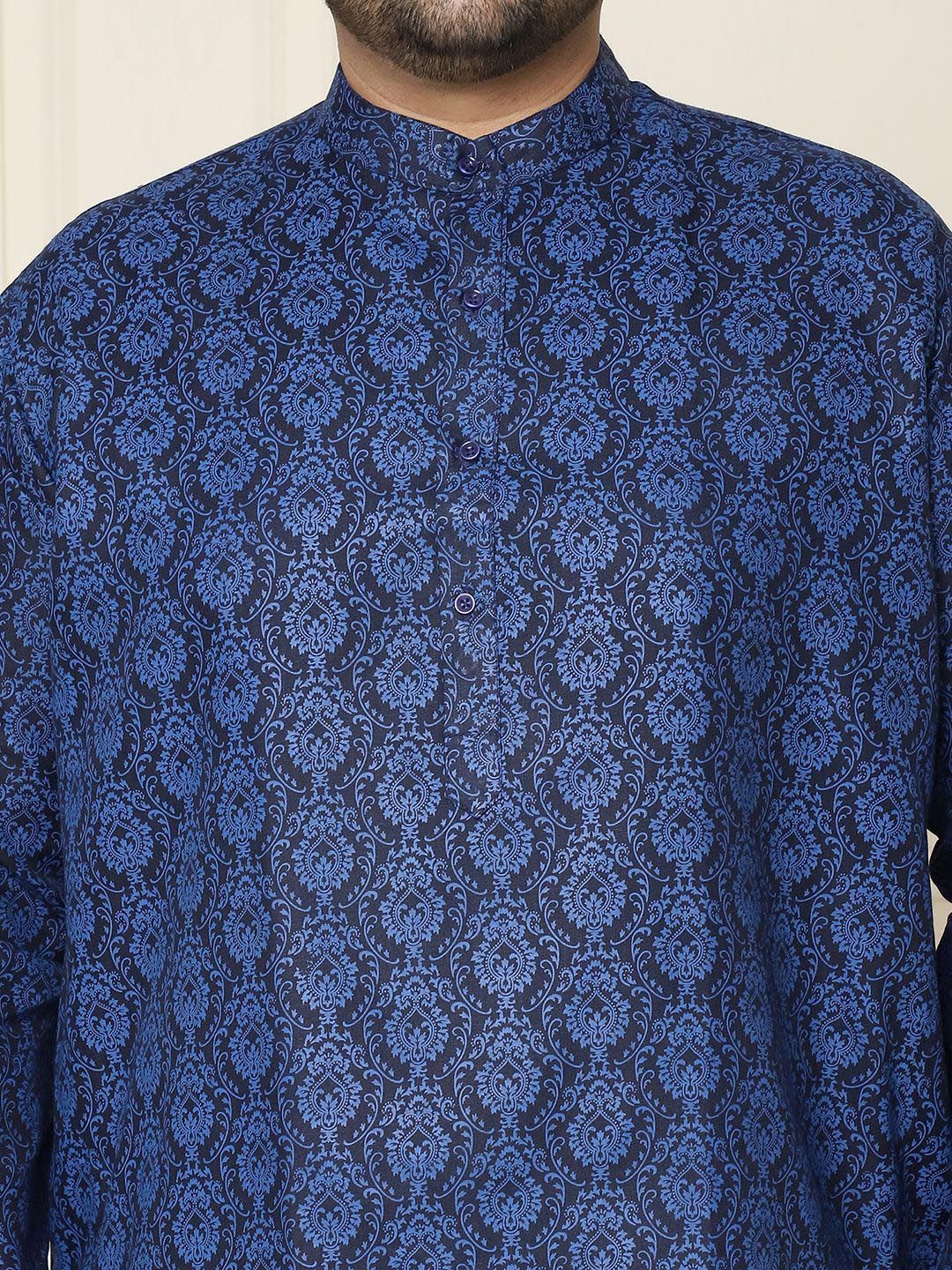 SOJANYA PLUS Ethnic Motifs Band Collar Straight Kurta With Pyjamas