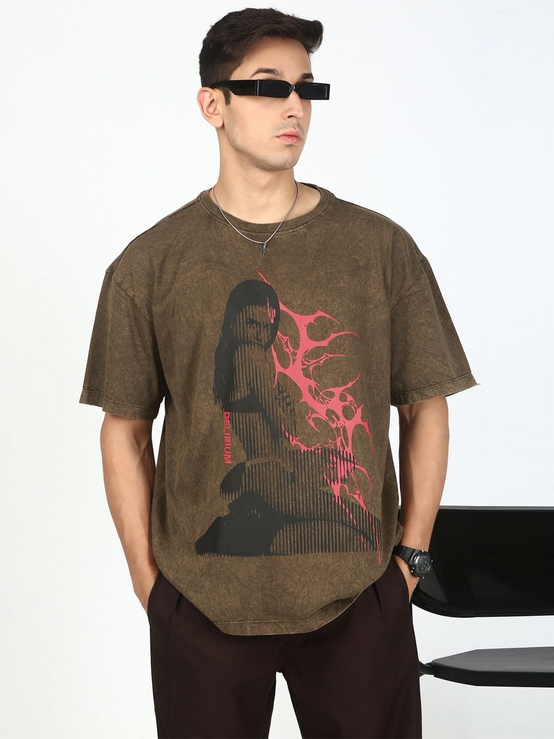Bene Kleed Men Graphic Printed Acid Wash Cotton Oversized T-shirt