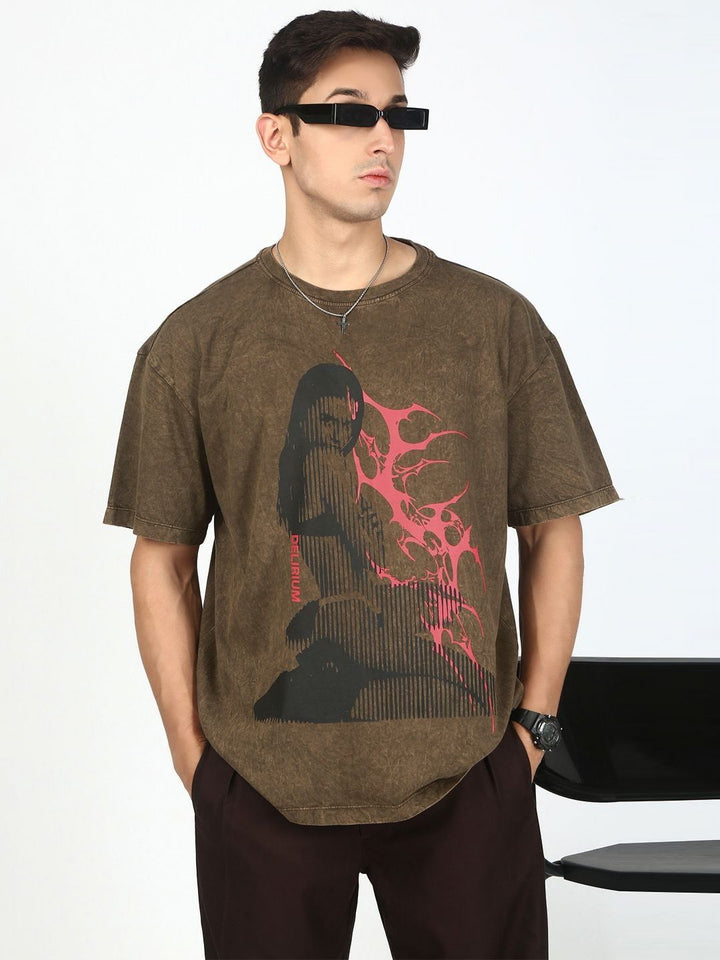 Bene Kleed Men Graphic Printed Acid Wash Cotton Oversized T-shirt