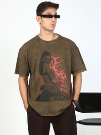 Bene Kleed Men Graphic Printed Acid Wash Cotton Oversized T-shirt
