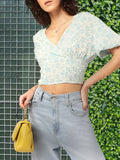 DressBerry Blooming Ahead Puff Sleeves Smocked Printed Crop Top