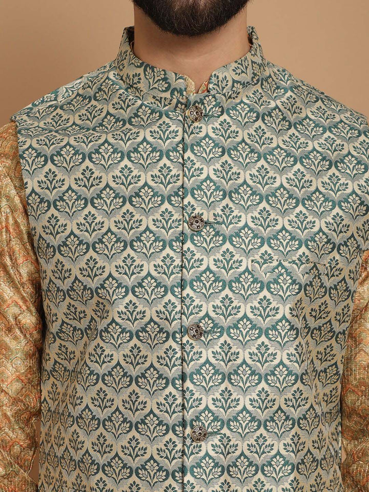 Kurta Biasa Motif Etnik Anouk dengan Jaket Churidar & Nehru