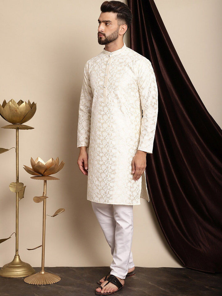 Anouk Floral Embroidered Band Collar Regular Kurta with Churidar