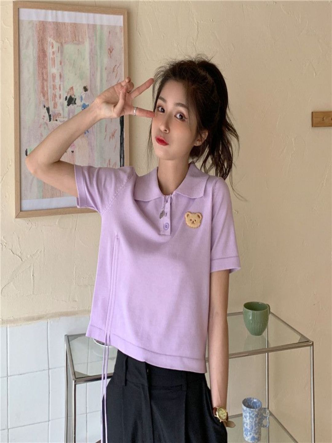 T-shirt tanaman kolar polo dressberry