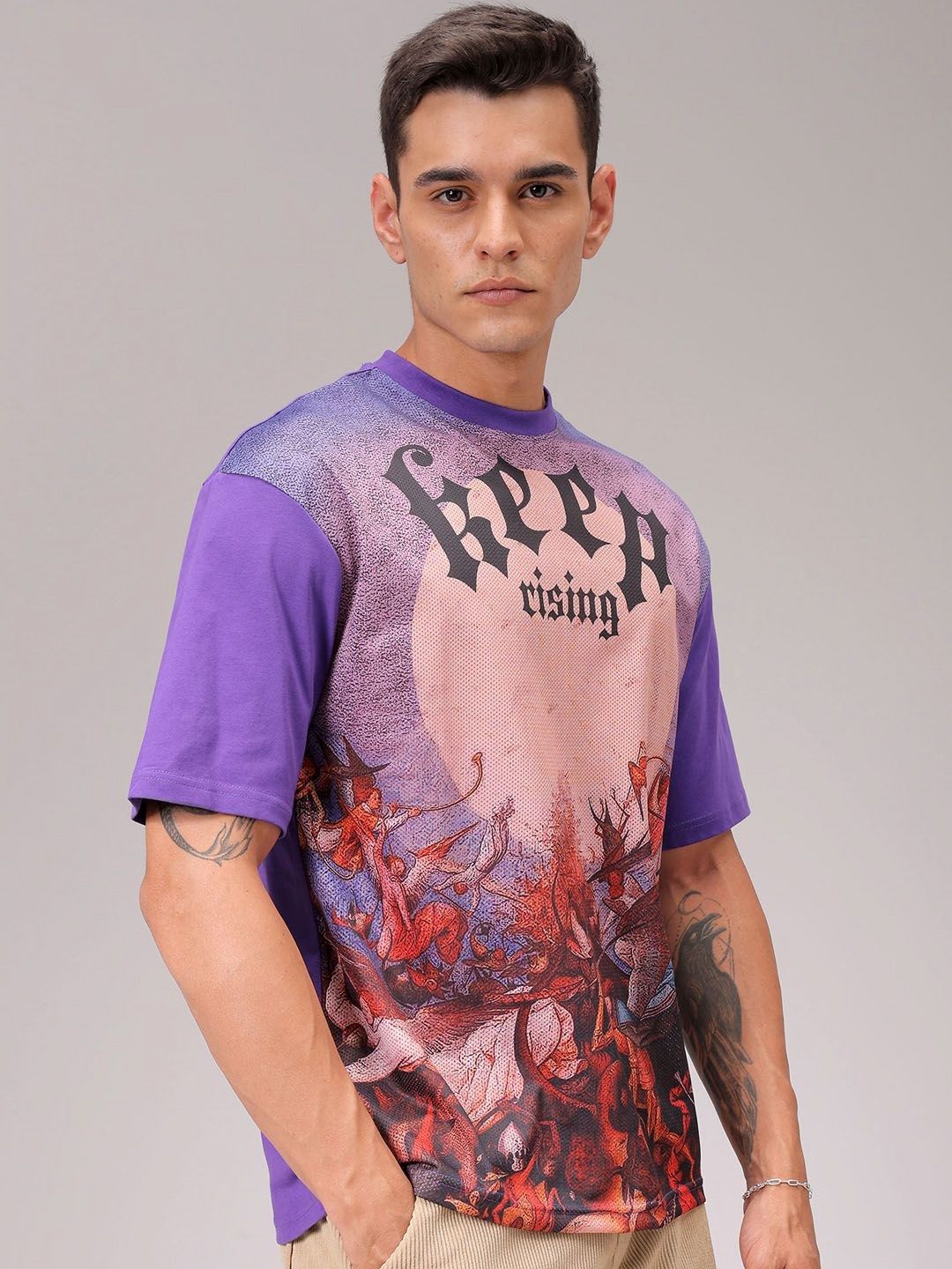 The Indian Garage Co Men Graphic Printed Round Neck Boxy T-shirt