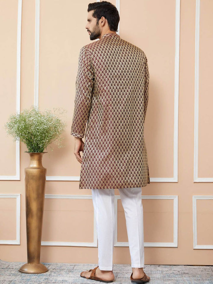 See Designs Ethnic Motifs Woven Design Mandarin Collar Straight Kurta With Pyjamas