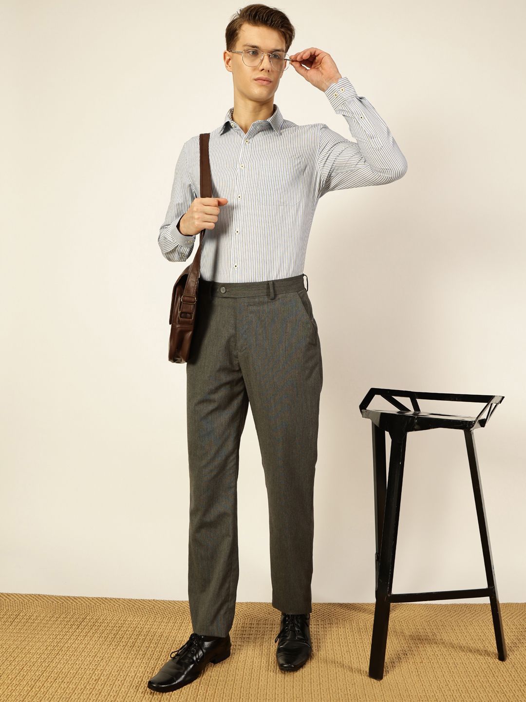 Thomas Scott Men Smart Spread Collar Pinstripes Striped Cotton Formal Shirt