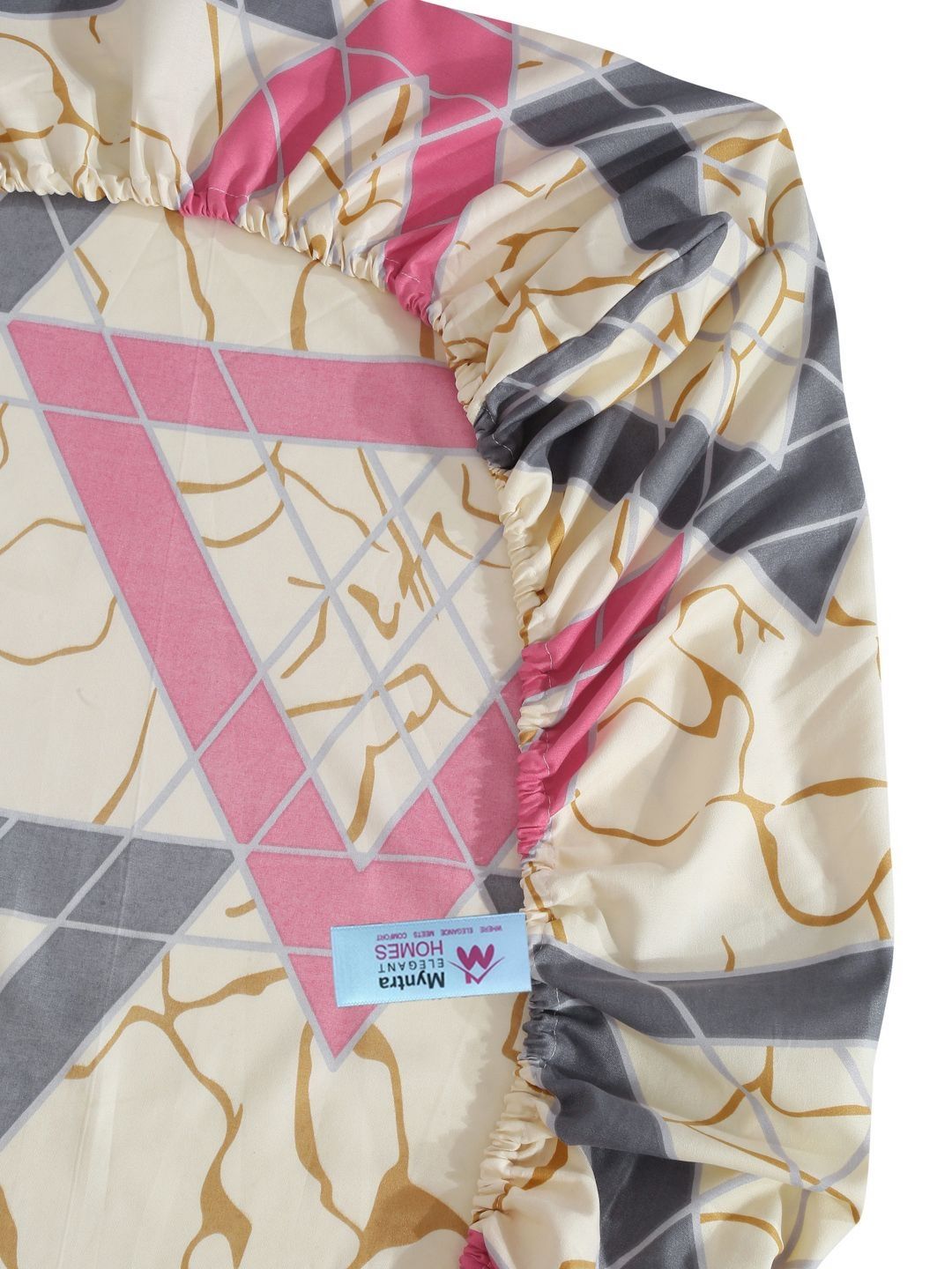 Myntra Elegant Homes White & Pink Geometric 300 TC King Cadar dengan 2 Sarung Bantal