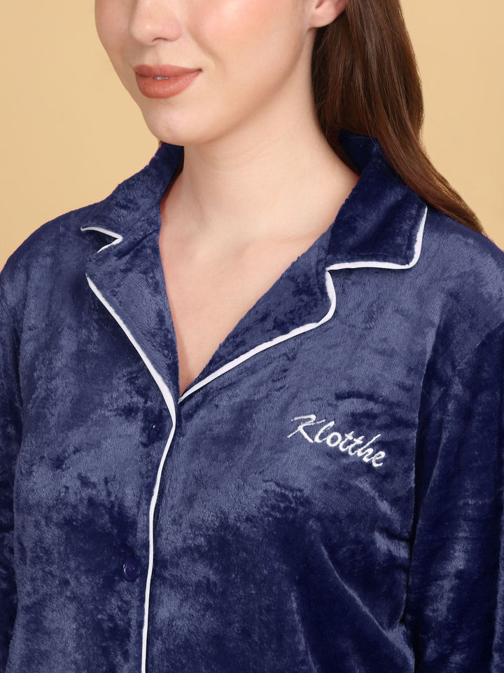 KLOTTHE Lapel Collar Woollen Shirt With Pyjamas