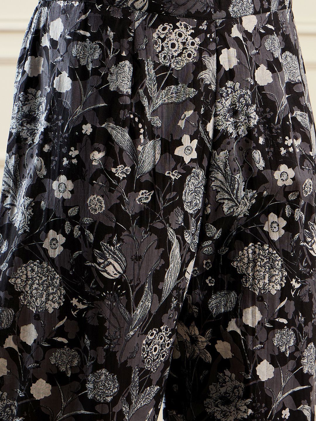 Indo Era Floral Printed Notched Neck Pure Cotton Straight Tunic With Trouser