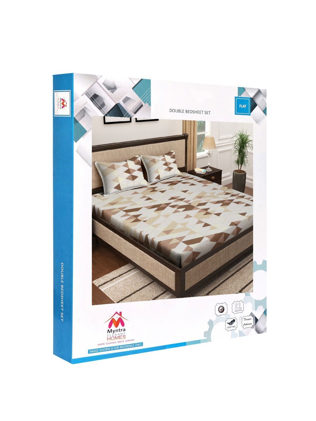 Myntra Elegant Homes White & Brown Geometric 400 TC King Bedsheet with 2 Pillow Covers