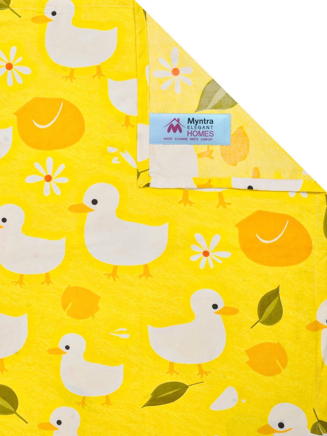 Myntra Elegant Homes Yellow & White Cartoon Characters 300 TC King Bedsheet with 2 Pillow Covers