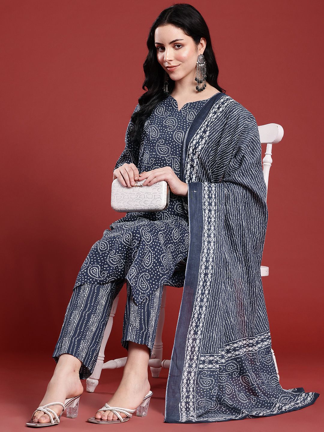 Anouk Bandhani Printed Pure Cotton Kurta with Trousers & Dupatta