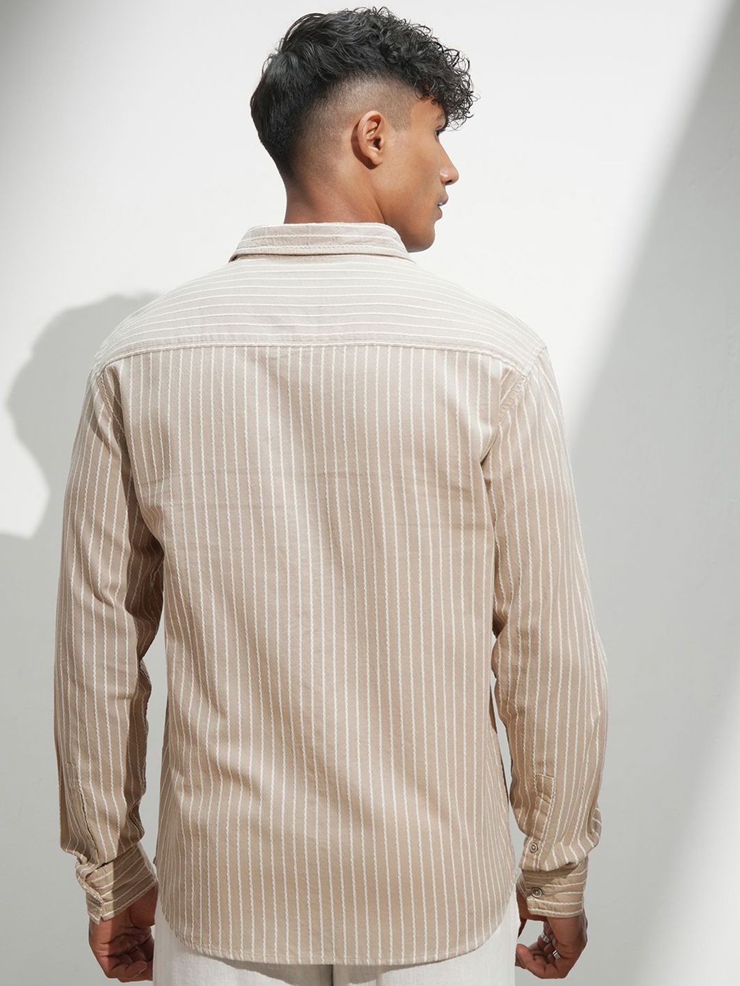 HIGHLANDER Men Comfort Relaxed Fit Vertical Striped Spread Collar Casual Shirt