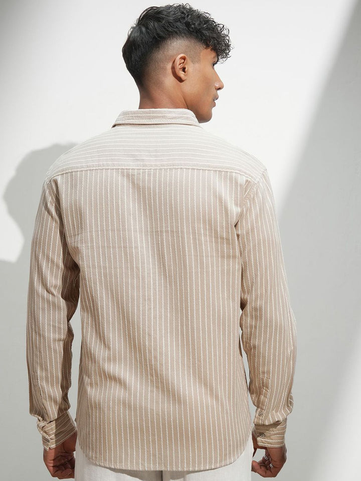 HIGHLANDER Men Comfort Relaxed Fit Vertical Striped Spread Collar Casual Shirt