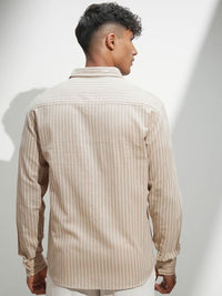 HIGHLANDER Men Comfort Relaxed Fit Vertical Striped Spread Collar Casual Shirt