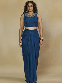 Set Crop Top Leher Bulat Bersulam Mamicha & Skirt