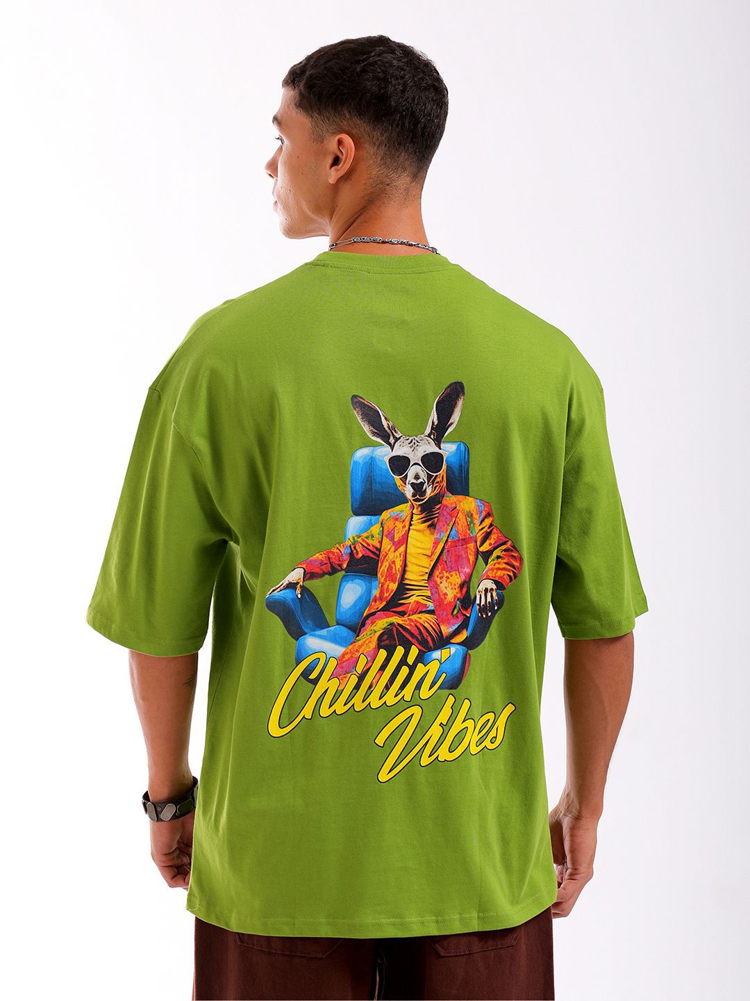 The Indian Garage Co Men Back Printed Oversized Round Neck Pure Cotton T-shirt