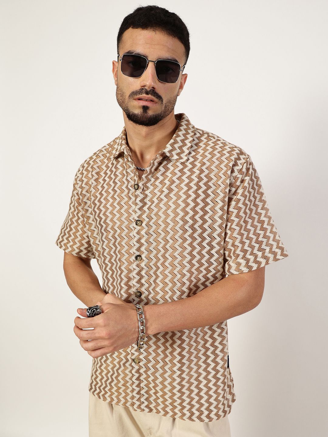 Thomas Scott Men Premium Spread Collar Vertical Striped Cotton Slim Fit Casual Shirt